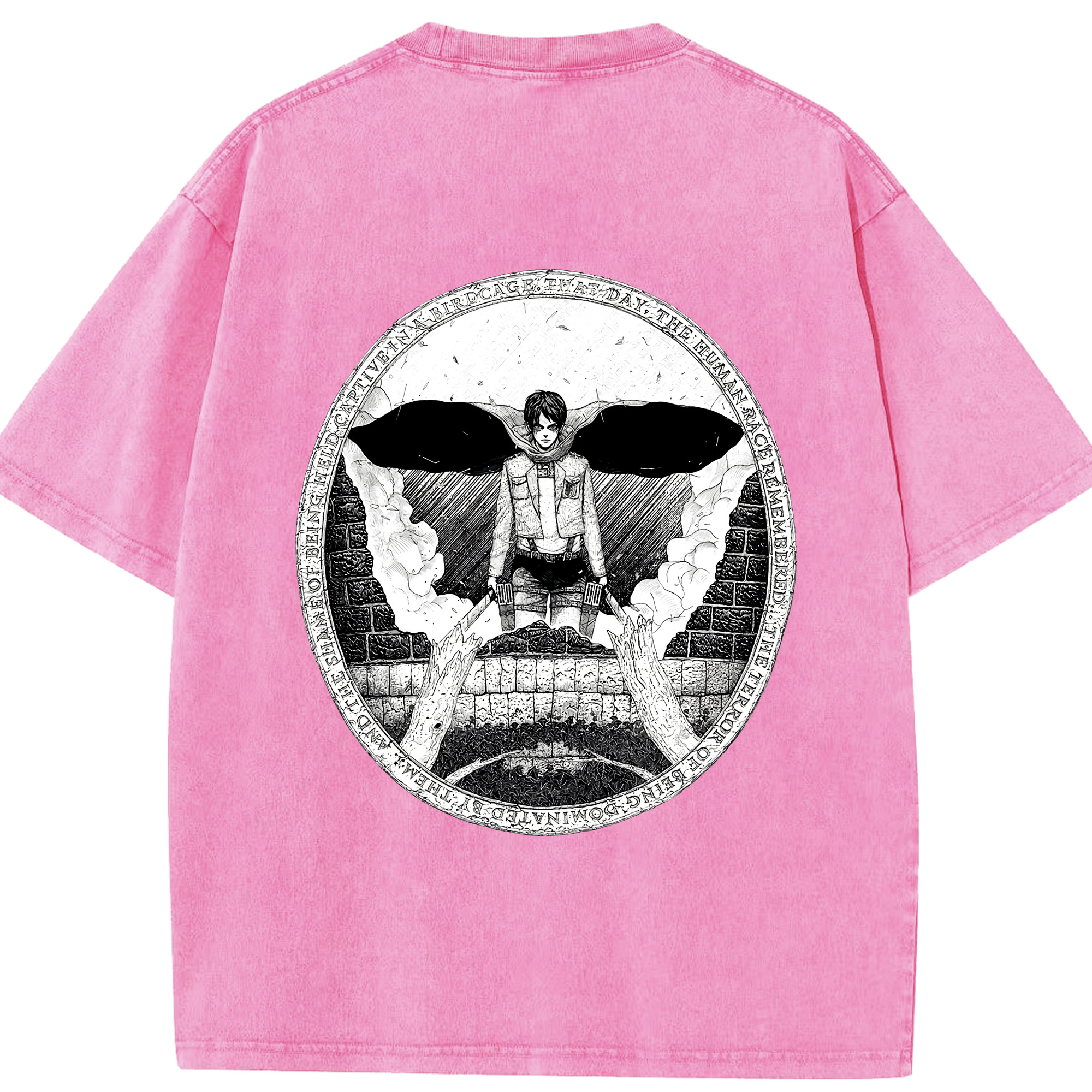 （画像用） 進撃の巨人 エレン･イェーガー Attack on Titan Eren Jäger 綿100% ヴィンテージ風 半袖Tシャツ（背面プリント）